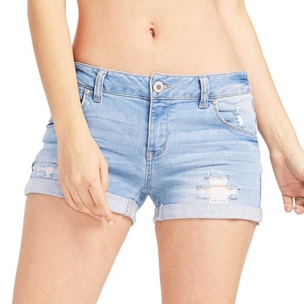 Denim Shorts Rolled Cuff Slight Distressing